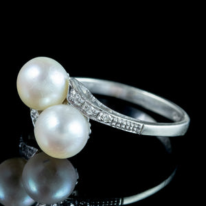 Antique Edwardian Pearl Toi Et Moi Diamond Twist Ring 