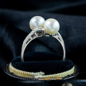 Antique Edwardian Pearl Toi Et Moi Diamond Twist Ring 