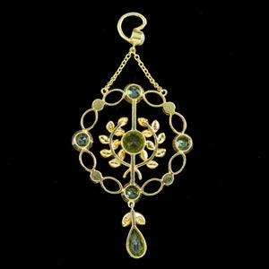 Antique Edwardian Peridot Pearl Pendant 15ct Gold