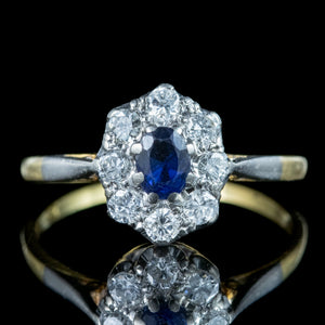 Antique Edwardian Sapphire Diamond Cluster Ring 0.30ct Blue Sapphire