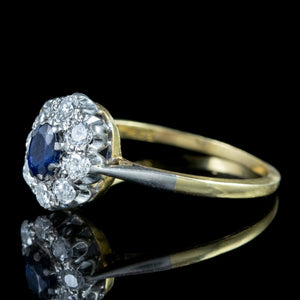 Antique Edwardian Sapphire Diamond Cluster Ring 0.30ct Blue Sapphire