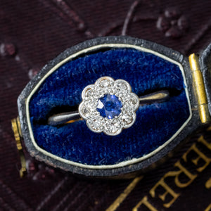 Antique Edwardian Sapphire Diamond Daisy Cluster Ring 