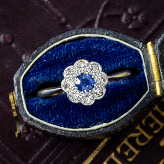 Antique Edwardian Sapphire Diamond Daisy Cluster Ring