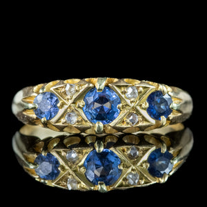 Antique Edwardian Sapphire Diamond Ring Dated 1918