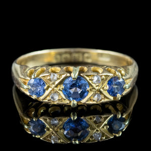 Antique Edwardian Sapphire Diamond Ring Dated 1918