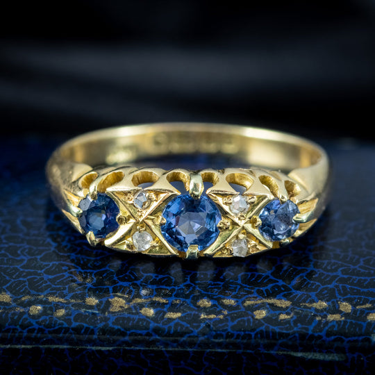 Antique Edwardian Sapphire Diamond Ring Dated 1918