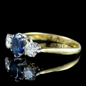 Antique Edwardian Sapphire Diamond Trilogy Ring 0.80ct Sapphire