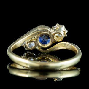 Antique Edwardian Sapphire Diamond Trilogy Twist Ring 0.65ct Sapphire