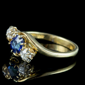 Antique Edwardian Sapphire Diamond Trilogy Twist Ring 0.65ct Sapphire