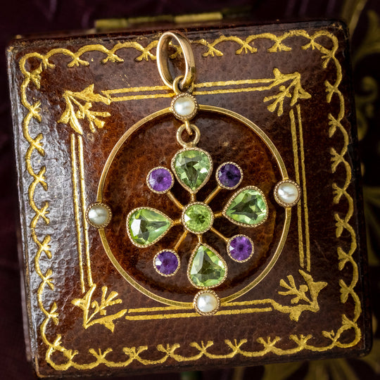 Antique Edwardian Suffragette Four Leaf Clover Pendant 9ct Gold