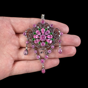 Antique Edwardian Suffragette Pink Paste Pearl Pendant Silver