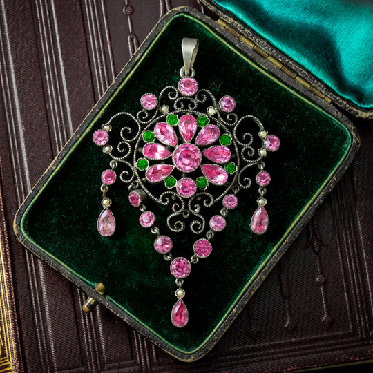 Antique Edwardian Suffragette Pink Paste Silver Pendant Circa 1910