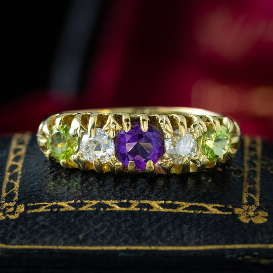 Antique Edwardian Suffragette Ring Amethyst Peridot Diamond