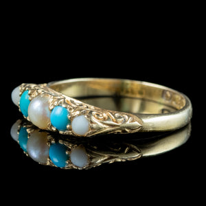 Antique Edwardian Turquoise Pearl Five Stone Ring Dated 1904