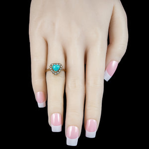 Antique Edwardian Turquoise Pearl Heart Ring 