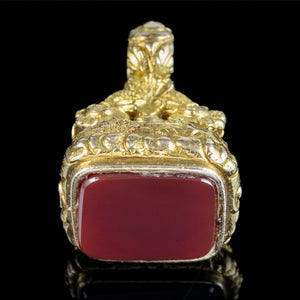 Antique Georgian Carnelian Fob Pendant 18ct Gold Cased 