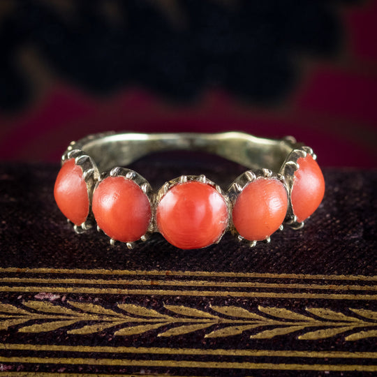 Antique Georgian Coral Five Stone Ring