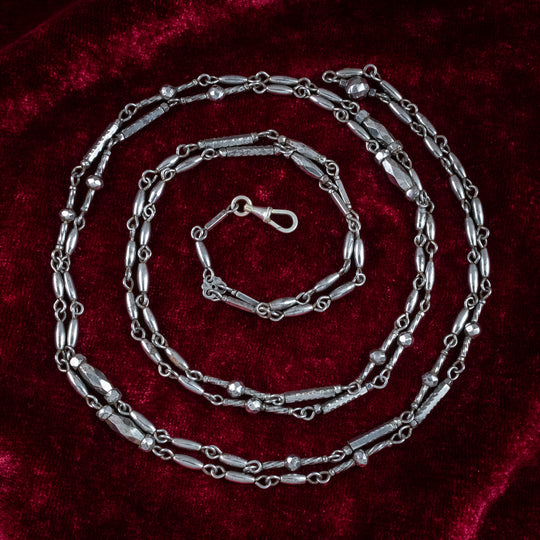 Antique Georgian Cut Steel Guard Chain 61 Inch