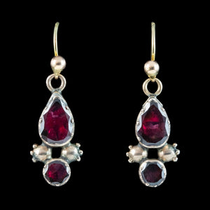 Antique Georgian Garnet Drop Earrings 18ct Gold