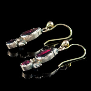 Antique Georgian Garnet Drop Earrings 18ct Gold