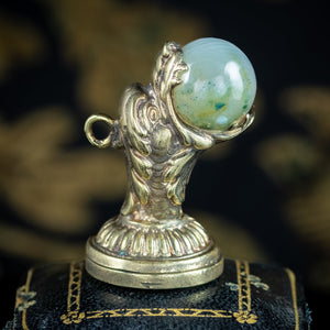 Antique Georgian Moss Agate Fob Pendant Gold Gilt