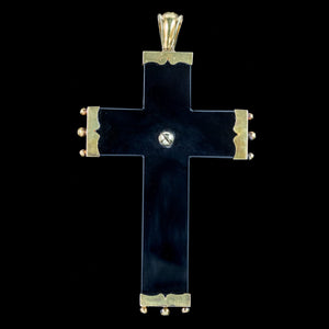 Antique Georgian Onyx Pearl Mourning Cross Pendant 18ct Gold