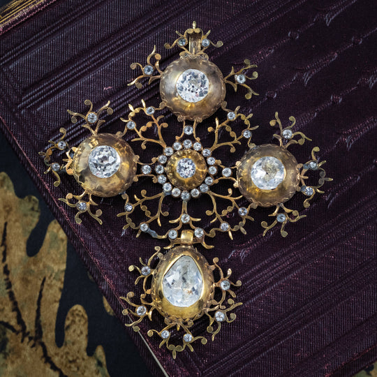 Antique Georgian Paste Iberian Cross Pendant Silver 18ct Gold Gilt