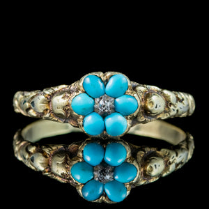 Antique Georgian Turquoise Forget Me Not Diamond Cluster Ring