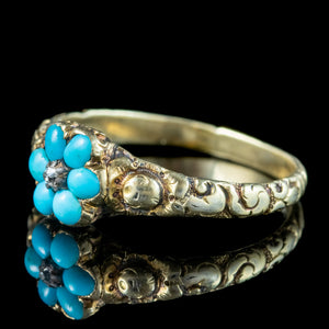 Antique Georgian Turquoise Forget Me Not Diamond Cluster Ring