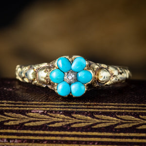 Antique Georgian Turquoise Forget Me Not Diamond Cluster Ring