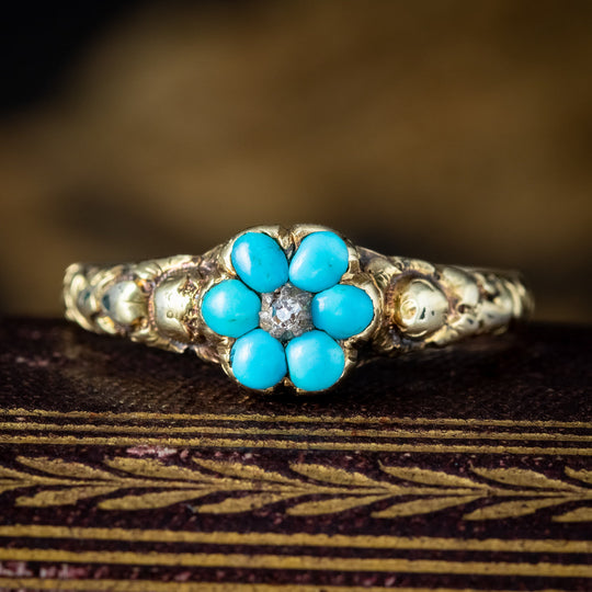 Antique Georgian Turquoise Forget Me Not Diamond Cluster Ring