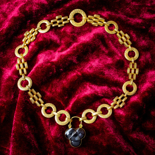 Antique Victorian Agate Padlock Collar Necklace Silver 18ct Gold Gilt 16.5 Inch