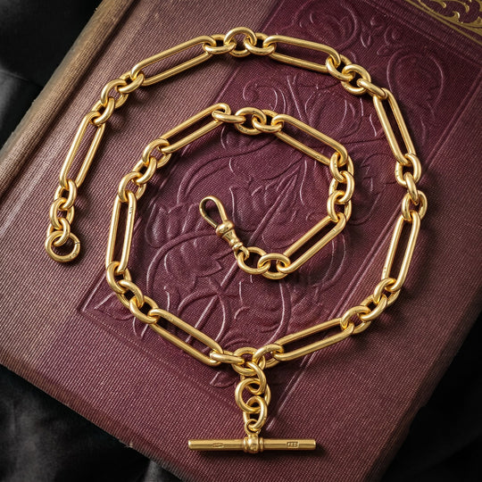 Antique Victorian Albert Chain Necklace Silver 18ct Gold Gilt 18 Inch