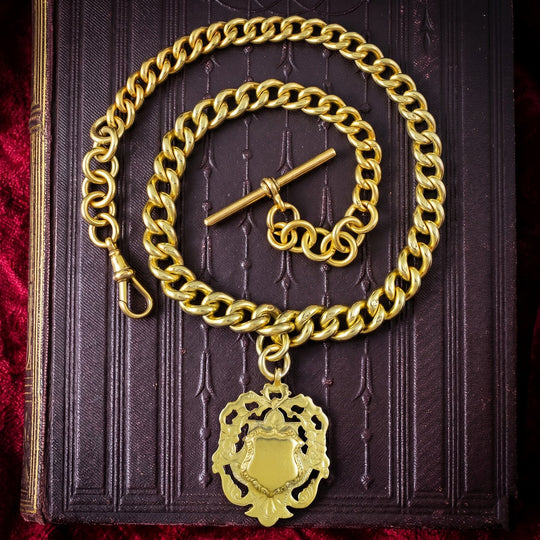 Antique Victorian Albert Chain Necklace Silver 18ct Gold Gilt 18 Inch