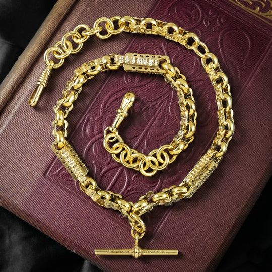 Antique Victorian Albert Chain Necklace Albo Silver 18ct Gold Gilt 17.5 Inch