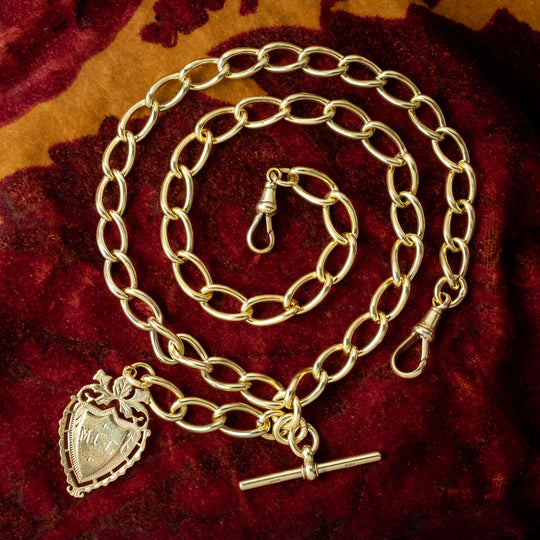 Antique Victorian Albert Chain Silver 18ct Gold Cased With Medallion