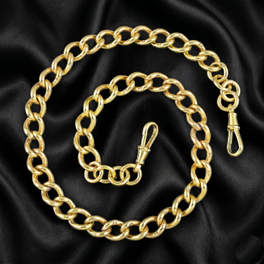 Antique Victorian Albert Chain Sterling Silver 18ct Gold Gilt 15.5 Inch