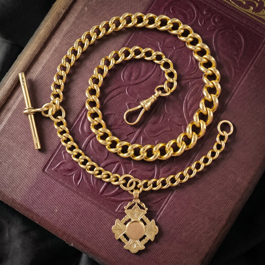 Antique Victorian Albert Chain With Medallion Silver 18ct Gold Gilt 17.5 Inch