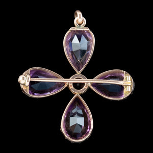 Antique Victorian Amethyst Cross Brooch 21ct Amethyst 