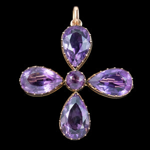 Antique Victorian Amethyst Cross Brooch 21ct Amethyst 