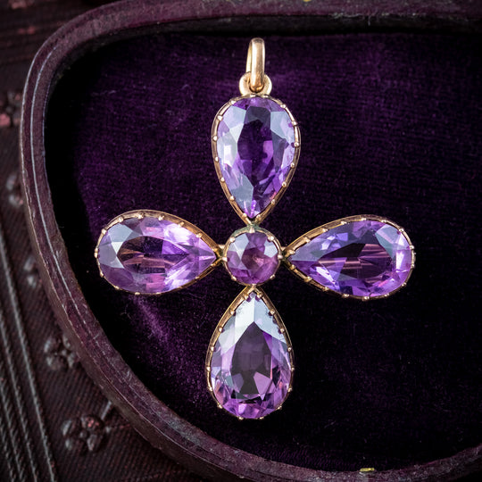 Antique Victorian Amethyst Cross Brooch 21ct Amethyst