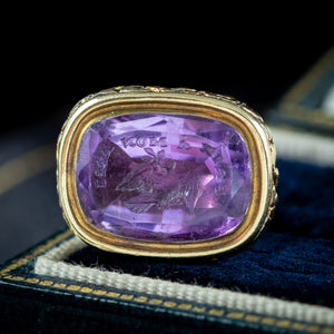 Antique Victorian Amethyst Intaglio Fob Pendant 18ct Gold