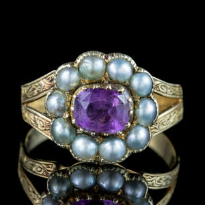 Antique Victorian Amethyst Pearl Cluster Ring 