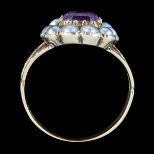 Antique Victorian Amethyst Pearl Cluster Ring 