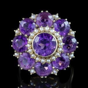 Antique Victorian Amethyst Pearl Flower Cluster Ring 