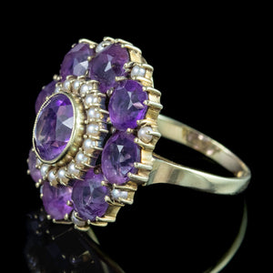 Antique Victorian Amethyst Pearl Flower Cluster Ring 