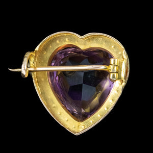 Antique Victorian Amethyst Pearl Heart Brooch 18ct Gold