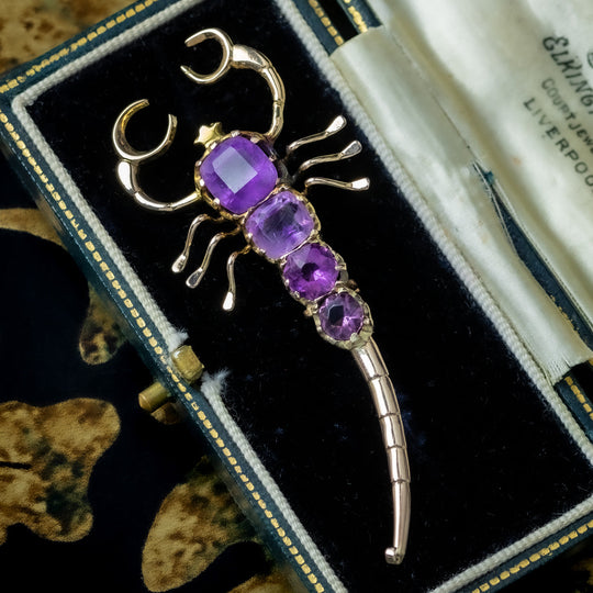 Antique Victorian Amethyst Scorpion Brooch 9ct Gold