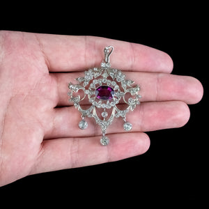 Antique Edwardian Art Nouveau Purple Paste Pendant Silver