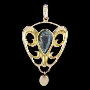 Antique Victorian Art Nouveau Turquoise Pearl Pendant 15ct Gold